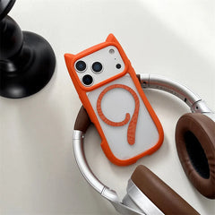 Cute Cartoon Solid Color Cat Tail Clear Magnetic Phone Case For iPhone