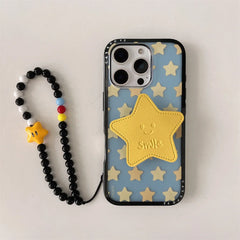 Cute New Yellow Five-Pointed Star Bracket Lanyard Phone Case For iPhone