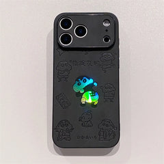 Anime Crayon Shin-chan Butt Emboss Laser Faux Leather Phone Case For iPhone