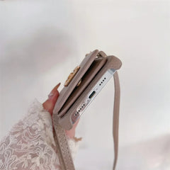 Makeup Mirror Flip Card Pocket Leather Case For iPhone