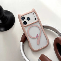 Cute Cartoon Solid Color Cat Tail Clear Magnetic Phone Case For iPhone