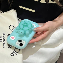 Cute Cartoon Noctilucent Turtle Bracket Soft Silicone Phone Case For iPhone