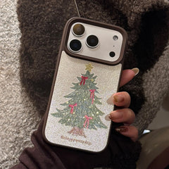 Korean Bowknot Christmas Tree Pattern Leather Texture Phone Case For iPhone