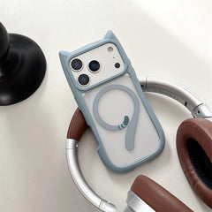 Cute Cartoon Solid Color Cat Tail Clear Magnetic Phone Case For iPhone