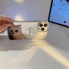 Ins Sunglass Dog Pattern Electroplated Makeup Mirror Phone Case For iPhone