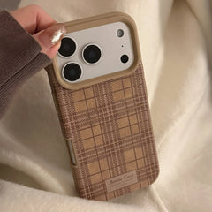Korean Grid Pattern Leather Texture Phone Case For iPhone