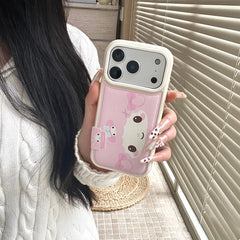Y2k Cartoon Cute Pink Shy Bow Lamb Leather Phone Case For iPhone